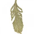 Decoratieve veren, boomversieringen met glitter, adventsversieringen, veren om op te hangen gouden L22cm 12st