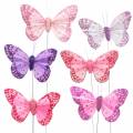 Floristik24 Veer vlinder op draad roze, paars 7cm 24st