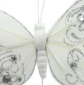 Floristik24 Veer vlinder met strass steentjes, glitter wit 10,5cm 4st