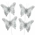 Floristik24 Veer vlinder wit met mica 7.5cm 4st