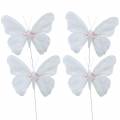 Floristik24 Veer vlinder op draad 12cm wit 3st