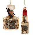 Kerstboomversiering: parfumflesje en lippenstift met luipaardprint, 11 cm, 2 stuks | Floristik24.nl