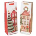 Floristik24 Cadeautasje met fles, kersthuisje en kerstboom (36 cm, 2 stuks)