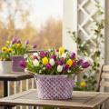 Zinken kom, ruitvormig met touwgrepen, violet/wit gewassen, Ø24,5 cm H14 cm | Floristik24.nl