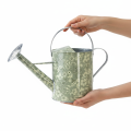 Metalen gieter, vintage look, groen en zilver met bloemenpatroon - decoratieve plantenbak, Ø18cm | Floristik24.nl