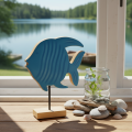 Houten visfiguurtje, maritieme decoratie, handgemaakte tafeldecoratie voor de woonkamer, 22 cm | Floristik24.nl
