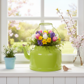 Decoratieve metalen theepot, appelgroen - bloempot - Ø20cm H15cm - veelzijdige tuindecoratie en cadeau-idee | Floristik24.nl