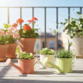 Decoratieve gieterset in pastel zalmroze, groen en geelgroen - metalen plantenbak Ø11cm H10cm, 8 stuks | Floristik24.nl