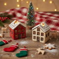 Keramische kaarsenhouder, decoratief huisje met sneeuw voor tafeldecoratie, 7 cm, 2 stuks | Floristik24.nl