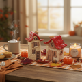 Keramische huisjes decoratieset: kleine huisjes met rood dak, 8 cm, 2 stuks | Floristik24.nl