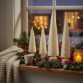 Decoratieve kerstboom met houten voet voor winterdecoratie, 40 cm, 3 stuks | Floristik24.nl