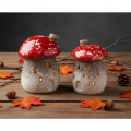 Decoratieve beeldjes van een vliegenzwam met schoorsteen (10 cm, 2 stuks) in de vorm van een vuurtoren. | Floristik24.nl