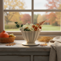 Kom, beker, bloemkelk, crèmekleurige decoratie, 9 cm | Floristik24.nl