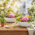 Ronde, geribbelde schaal in wit voor veelzijdige decoratie, 15 cm, 2 stuks | Floristik24.nl