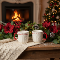 Koffiemok met rood handvat, gebreid patroon en hartversiering, keramiek, 9 cm, 2 stuks | Floristik24.nl