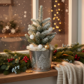Metalen plantenbak met glinsterende dennenboompjes, 13 cm | Floristik24.nl