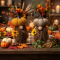 Herfstfiguurtje: pompoenkabouter met zonnebloem en baard, 16 cm, 2 stuks | Floristik24.nl