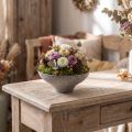 Decoratieve schaal met voet, ronde plantenbak, grijs, Ø19cm, H8cm | Floristik24.nl
