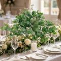 Bruiloftsdecoratie eucalyptustakken met bloemen decoratief boeket groen, roze 26cm | Floristik24.nl