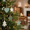 Houten kerstboomhangerset, hart-boom-ster, mintgroen-wit, 4,5 cm, 9 stuks - kerstversiering | Floristik24.nl