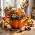 Kruik voor het planten van pompoendecoratie oranje/geelgroen Ø13cm | Floristik24.nl