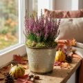 Planter voor de herfst, metalen emmer met bladdecoratie, gouden metalen schaal Ø14cm H12.5cm | Floristik24.nl