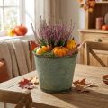 Bloempot met herfstdecoratie, metalen decoratie, herfstplanter groen Ø18.5cm H17cm | Floristik24.nl