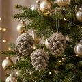 Dennenappels decoratieve kegels om op te hangen bruin 8cm 4st | Floristik24.nl