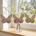 Vlinder Houten Decoratie Hanger Linnen 11.5x9.5cm 6 st | Floristik24.nl