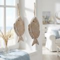 Houten decoratieve hangvis wit-natuur 21cm set van 2 | Floristik24.nl