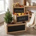 Decoratieve houten dozen met krijtbordoppervlak – naturel &amp; zwart, diverse maten – praktische en stijlvolle opbergdozen – set van 3 | Floristik24.nl