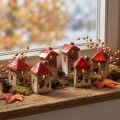 Keramieken huis met rood dakraam en hart - 6 cm - Idyllische decoratie voor huis en tuin - 6 st | Floristik24.nl