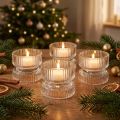 Theelichthouder geribbeld glas decoratief helder Ø9cm H7cm 4 st | Floristik24.nl