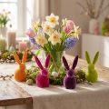 Kleine zittende paashaasjes, kleurrijk gevlokt, 13 cm, 8 stuks | Floristik24.nl