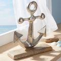 Anker Decoratie Metaal op Houten Basis Zilver Natuurlijk H21cm | Floristik24.nl
