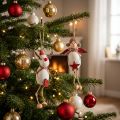 Kerstbeeldjes, engel en rendier, om op te hangen, wit, rood, Ø4,7 cm, H20/18 cm, 2 stuks | Floristik24.nl