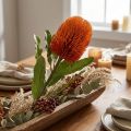 Kunstbloem Banksia Oranje Herfstdecoratie Begrafenisbloemen 64cm | Floristik24.nl
