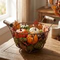 Draadmand, metalen mand met handvat, hout, roest, decoratief, Ø18cm | Floristik24.nl