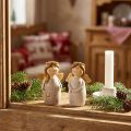 Charmant engelenduo van keramiek in crèmewit met gouden accenten - 8,6 cm - Hemelse decoratieve figuren - 2 stuks | Floristik24.nl