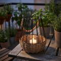 Lantaarn met handvat en glas zwart naturel Ø18cm H22cm | Floristik24.nl