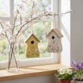 Decoratie voor het ophangen van vogelhuis hout wit geel 13cm 2 st | Floristik24.nl