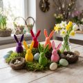 Konijn met fluweelachtige afwerking, kleurrijk, 13 cm hoog, diverse kleuren, 6 stuks | Floristik24.nl