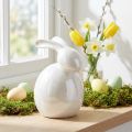 Keramiek konijn, paasfiguur, lentedecoratie, paashaas wit, parelmoer H17cm | Floristik24.nl