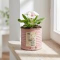 Decoratieve ronde bloempot van tin in antieke roze kleur, metalen plantenbak Ø8cm H7.5cm | Floristik24.nl