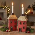 Kaarsenhouder huis hout rode stok kaarsenhouder H14,5cm 2 stuks | Floristik24.nl