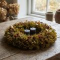 Decoratieve kunstmoskrans met hanger bruingroen Ø30cm | Floristik24.nl