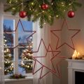 Grote rode kerstdecoratiesterren met glitter om op te hangen, 24cm, set van 6 | Floristik24.nl