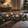 Decoratieve glazen theelichthouder met ribbels, grijs getint, Ø9cm, H7cm, 4 stuks | Floristik24.nl