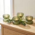 Decoratieve, geribbelde glazen theelichthouders, groen, Ø9 cm, H7 cm, 4 stuks | Floristik24.nl