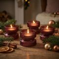 Decoratieve, geribbelde glazen theelichthouders met bessenmotief, Ø9 cm, H7 cm, 4 stuks | Floristik24.nl